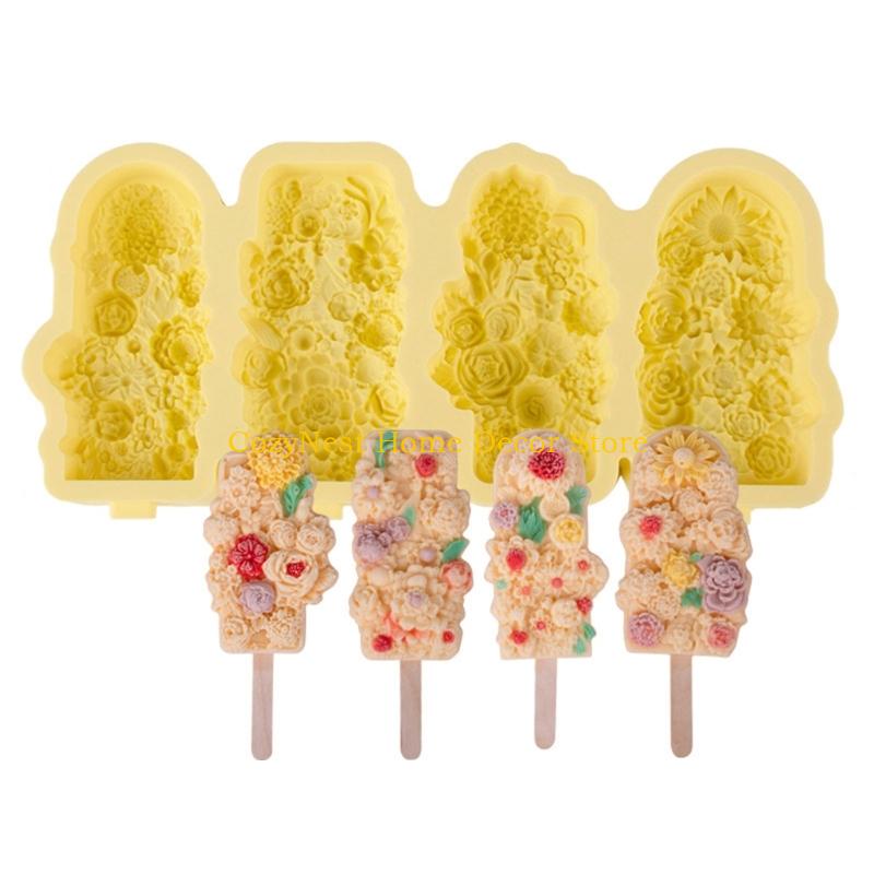 92MF Silicone Ice Lolly Maker Mold for Healthy Snacks 4 Compartments Ice Cream Tray
