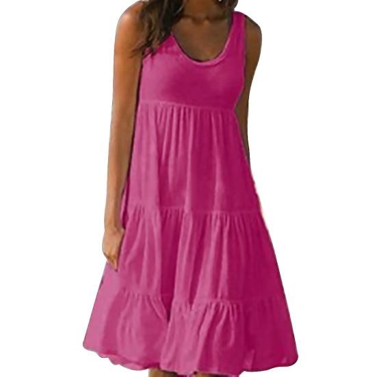 Пляжное летнее свободное плиссированное летнее платье-сарафан для женщин, однотонное платье миди без рукавов
