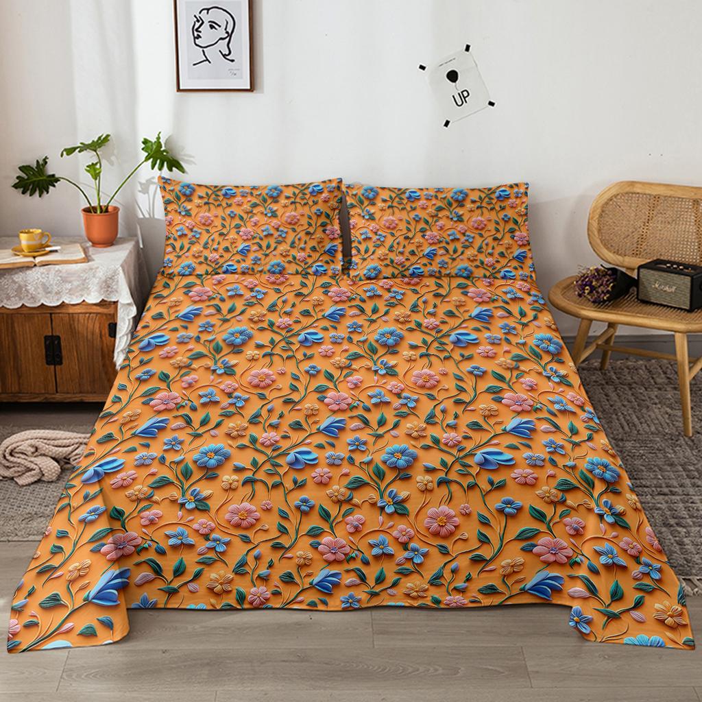 Четырехпредметный комплект 3D «Цветы лозы», окруженный великолепными свежими цветами, включает 1 простыню, 1 пододеяльник, 2 наволочки