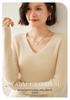 Women's V-Neck Striped Cashmere Knit Sweater - Slim-Fit Autumn/Winter Pullover