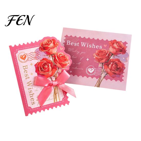 Floral Design Cards Greeting Card with Envelope, Thank You Ribbon Bow, Pattern Best Wishes Note for Wedding, Birthday, Baby Shower, Graduation Bow