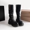 Черные сапоги на толстом каблуке и платформе в ретро-британском стиле для женщин, новинка сезона весна-осень 2025 года, увеличивающие рост, и тонкие рыцарские сапоги