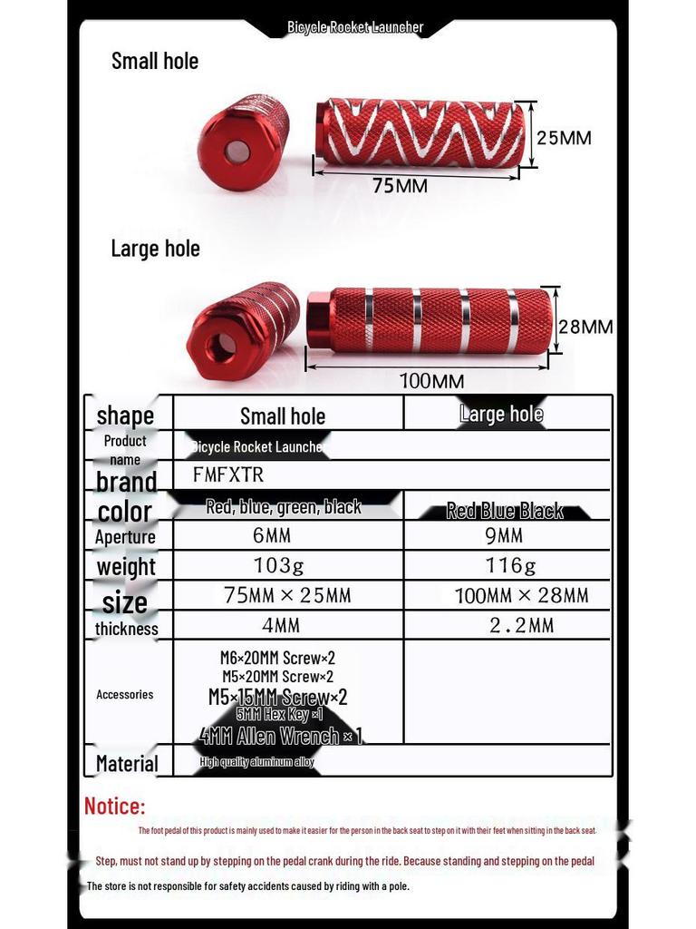 Universal Bicycle Rear Footpegs & Seat Pedals with Rocket Launcher Design