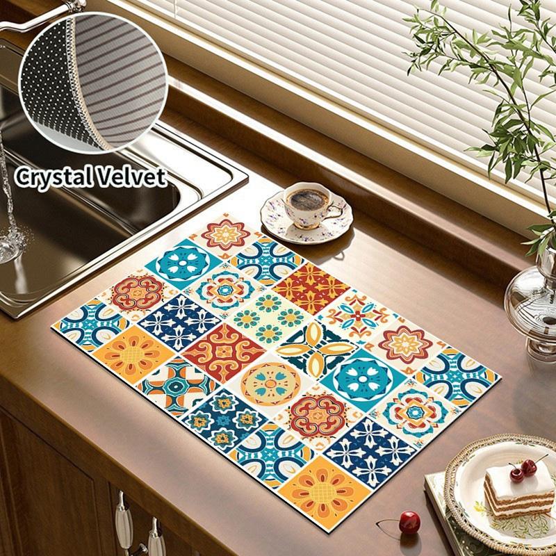 Kitchen Draining Mat Coffee Machine Super Absorbent Pad Tableware Drying Mat Countertop Placemat Home Decoration