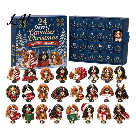 Christmas Party Favor Toy Shih Tzu Countdown Set 24-Day Advent Calendar with Mini Dog Kids Collectible Gift Figures Tree Hanging Decor