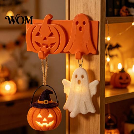 Adhesive Wall Hook No Drill Pumpkin Ghost Key Hook, 3D Printed Halloween Decor, Orange Self Holder, Hanging Door And Tile