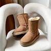 Зима 2025 Новые Толстая подошва Средняя высота голенища Снежные сапоги Женские Мех Интегрированный Шерсть Овчина Теплые и Плюшевые Женские Хлопковые Ботинки