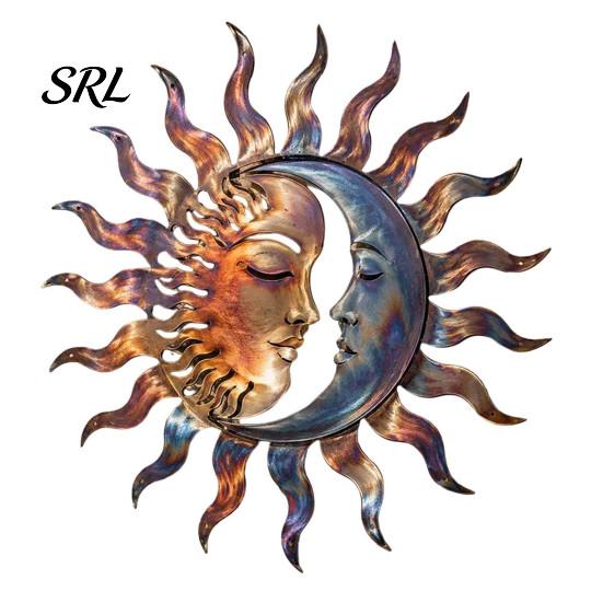 Mysterious Wall Art Metal Sun Outdoor Decor, Outside Moon & Face Art, Rust Modern Relief Ornament Proof Sculpture, Ideal for Yard Patio Garden