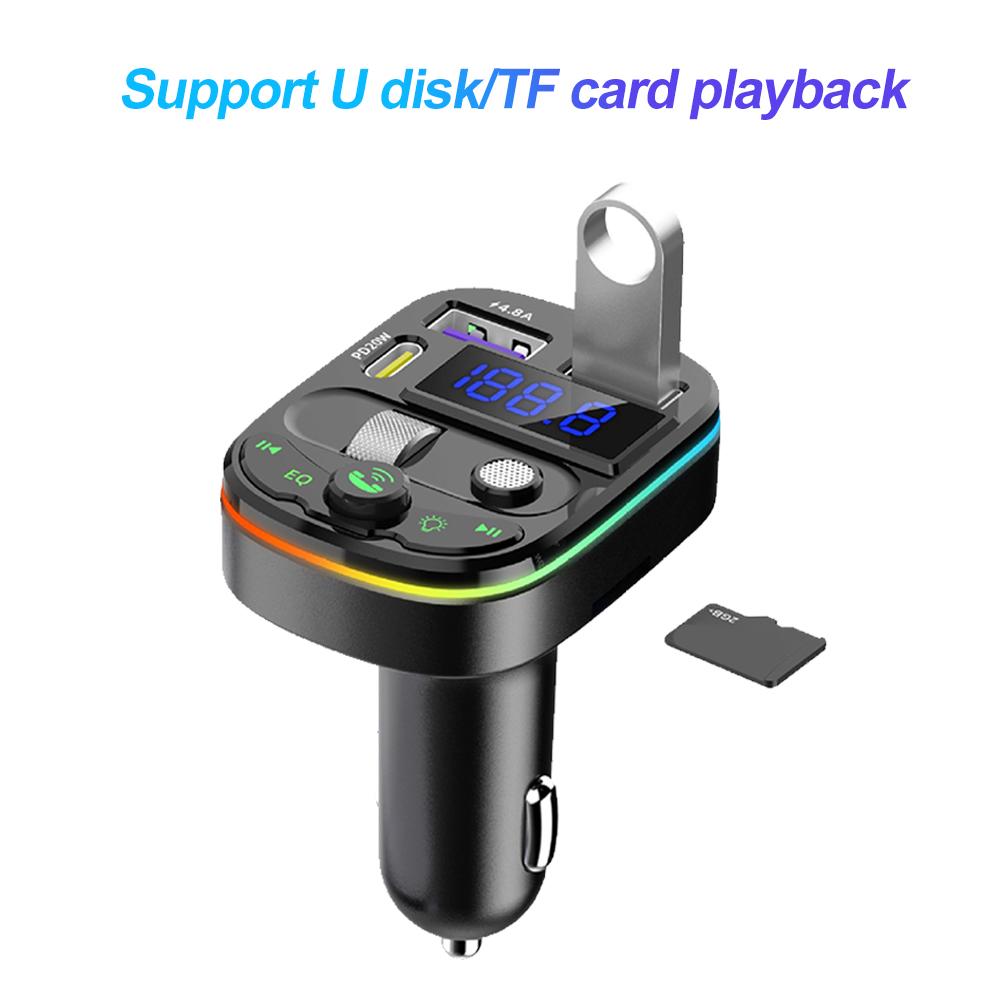 Автомобильный Bluetooth FM-передатчик PD Type-C Dual USB 4.8A Быстрое зарядное устройство Громкая связь Радиомодулятор MP3-плеер Поддержка TF-карты