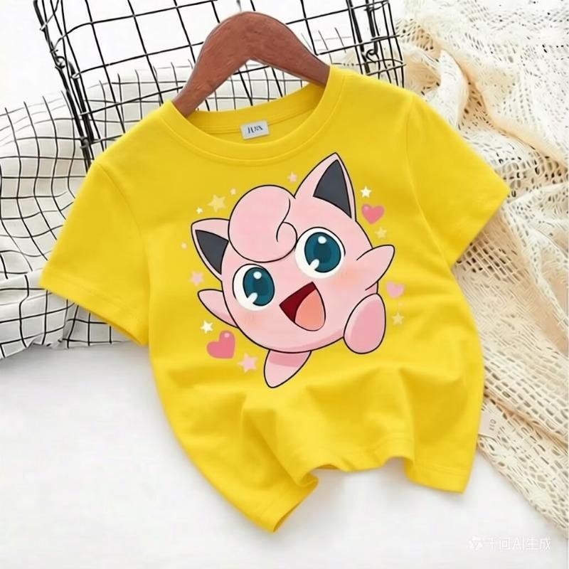 Футболка с принтом покемона Jigglypuff на лето 2026, свободная футболка из 100% хлопка для путешествий, игр и спорта в стиле Y2k