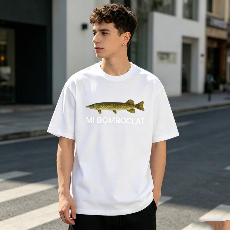 Trendy MI BOMBOCLAT Meme TShirt Vintage Pike Fish Print Graphic Tee Unisex Unisex Soft Cotton Crew Neck Short Sleeve Casual Everyday