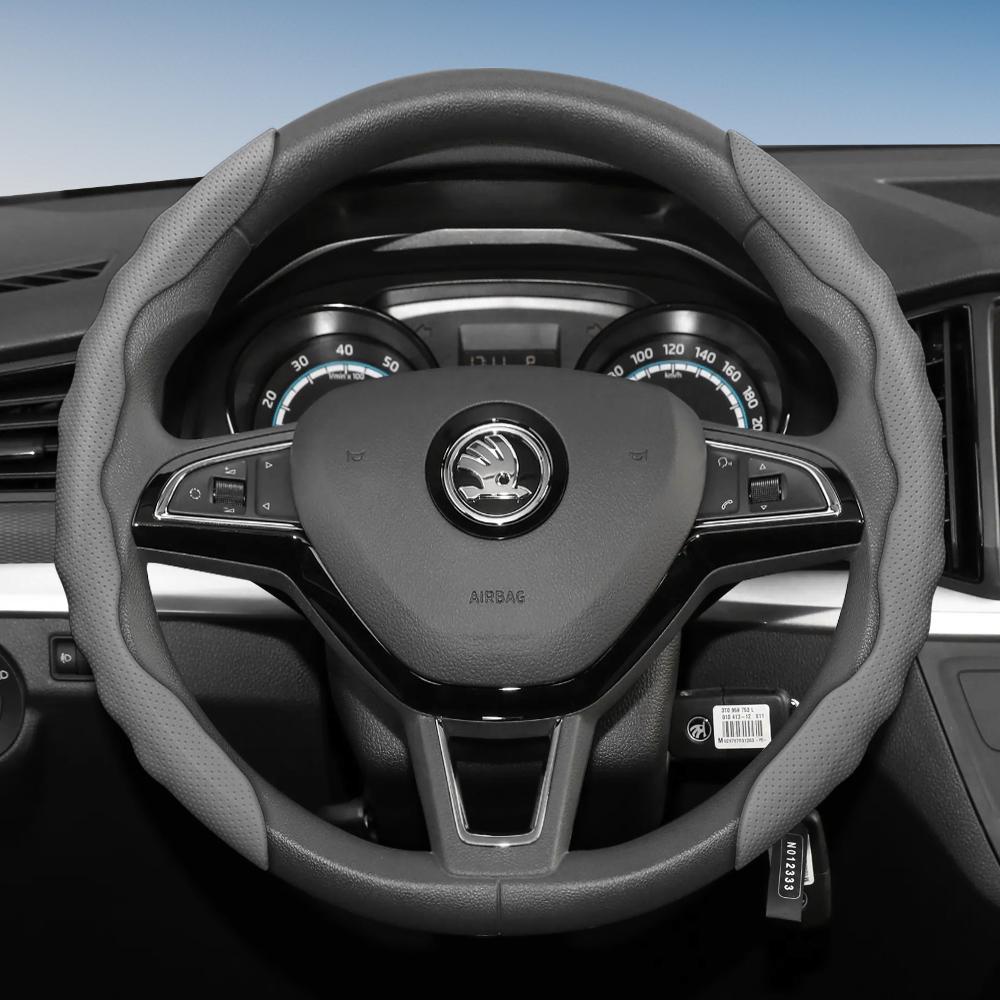 Подходит для чехла на руль Skoda с волнистым спортивным дизайном, дышащая кожа, сегментированный, нескользящий, впитывающий пот, защита для Octavia,