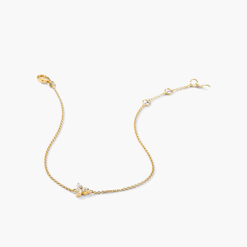 New Gold Plated S925 Sterling Silver Petite Flower Four-Leaf Clover Elegant Diamond Bracelet-Gift & Party