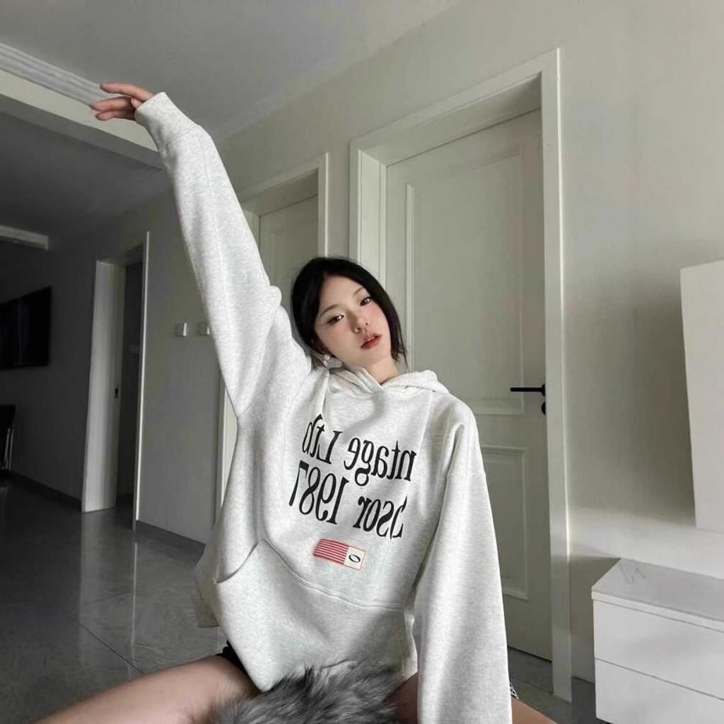 Retro Hooded Sweatshirt for Women In Autumn New Letter Printed Jacket Loose Casual Pullover Top