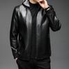 Leather Jacket Men's Medium and Long Fleece Thickened Removable Hat Leather Jacket Jacket Fur Integrated Leather Jacket Men's Jacket