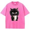 T Shirt Vintage Coffee Cat Washed  Cotton TShirt Graphic Tee Casual Streetwear Spring Summer