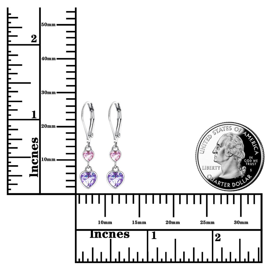 Heart Hoop Earrings for 3 Mini Hearts Crystals and 925 Sterling Silver Hypoallergenic Dangle Hoops with Hoops and Tiny Earrings for Kids Jewelry