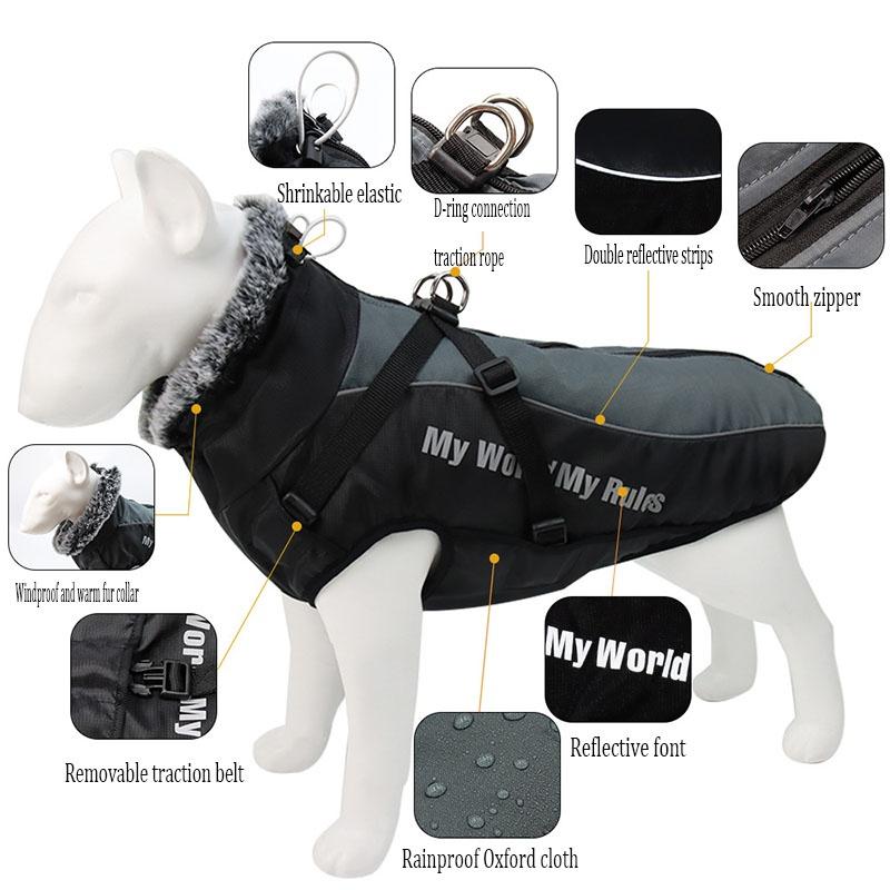 New Winter Dog Warm  Waterproof Clothes Reflective Font Clothes Waterproof Vest Pet Cat Jacket Pet Cotton Clothing For Small Medium Big Dogs XL-6XL