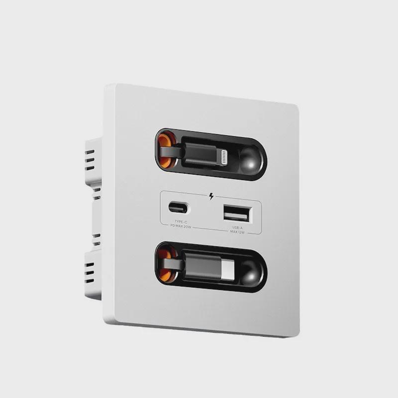 Выдвижная панель переключателей с розеткой USB Type-C 20 Вт для быстрой зарядки для дома