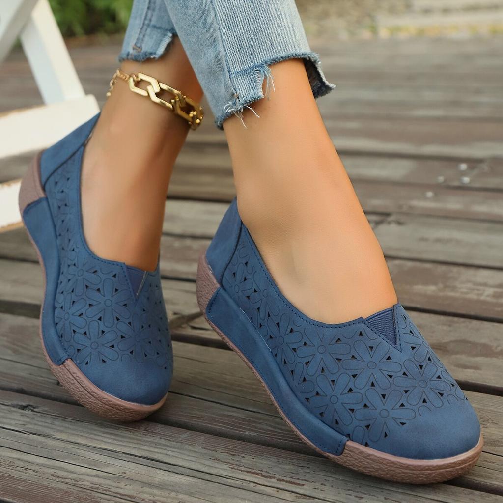 Летняя модная женская повседневная обувь на полом однотонном каблуке с толстой подошвой, дышащая модная женская обувь