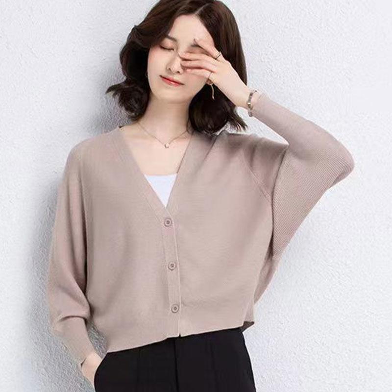 Кардиган, свитер, женский осенний свитер с v-образным вырезом и летучей мышью, пальто, кардиган, женский эластичный кардиган с длинными рукавами, свитер, вязаный топ для женщин