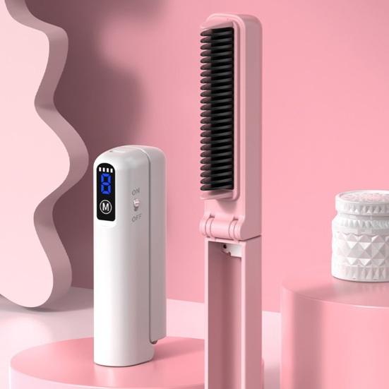 Foldable Hair Straightener Comb 3 Temperatures LED Display Fast Heating USB Rechargeable  Ionic Hot Brush Electric Hair Styling Detangling Comb