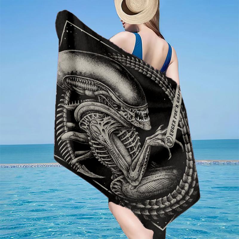 Alien horror Artwork Beach Towel, Super Soft Microfiber, Gift for Her/Him, Birthday, for Pool, Beach, Travel, Home Decor Fan gifts