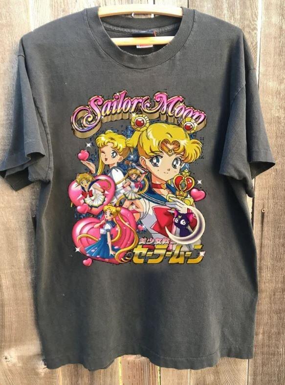 Sailor Moon Фильм Ретро Стиль Угольно-Серый Хлопковая Футболка Мужская Женская S5XL WA0250 Унисекс Футболка