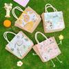 Large Capacity Bento Bag Japanese Style New Imitation Hemp Bag Ins Tote Bag Student Lunch Box Bag Cartoon Lunch Box Bag