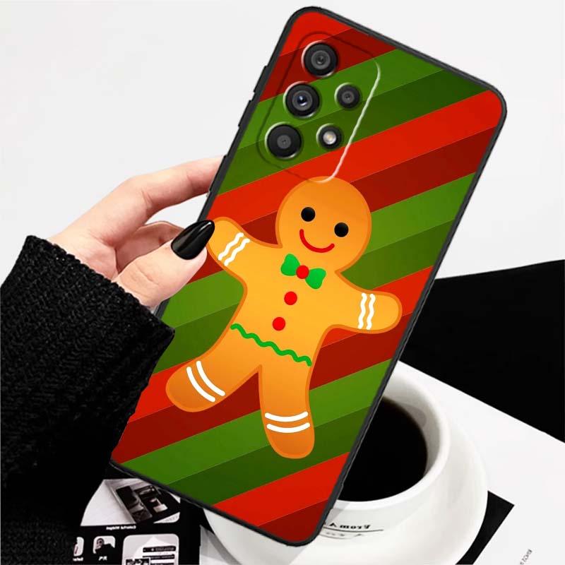 Рождественский мультяшный узор Чехол для телефона Для Samsung A73 A72 A71 A55 A54 A53 A52 A51 A13 A22 A16 A15 A12 A14 A26 A07 5G Черный