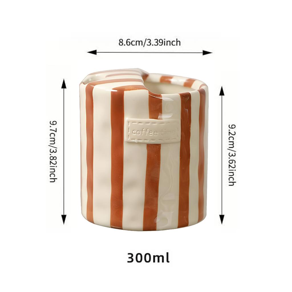 Hand-Painted Retro Striped Ceramic Coffee Mug Vintage Breakfast Cup Coffee Cup Christmas Gift Drinkware