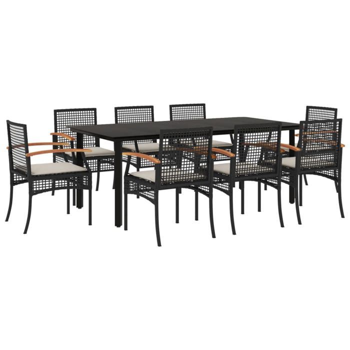VidaXL Ensemble à Manger de Jardin avec Coussins 9 pcs, Table et Chaise de Terrasse, Meubles de Patio, Mobilier d'Extérieur, 3213609