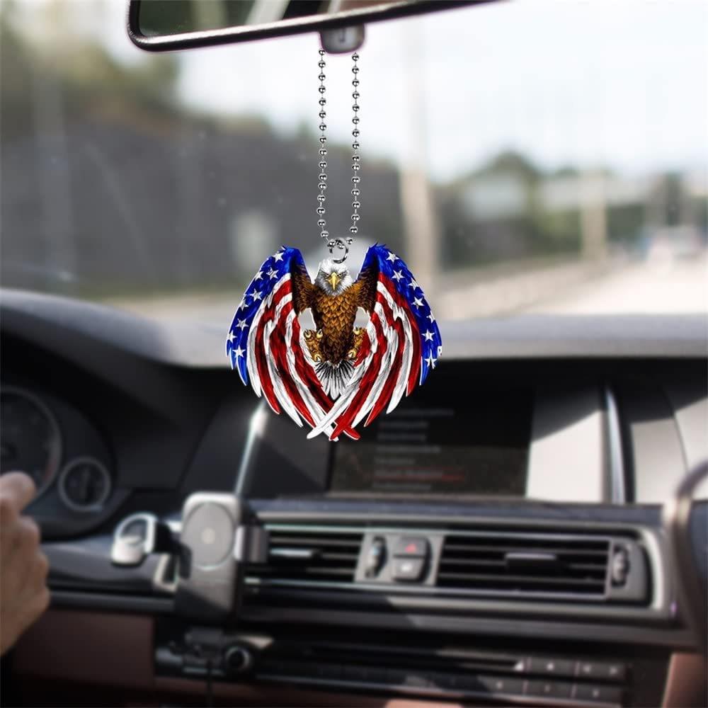 Vintage Acrylic Rose Butterfly Car Rearview Mirror Ornament With American Flag Design