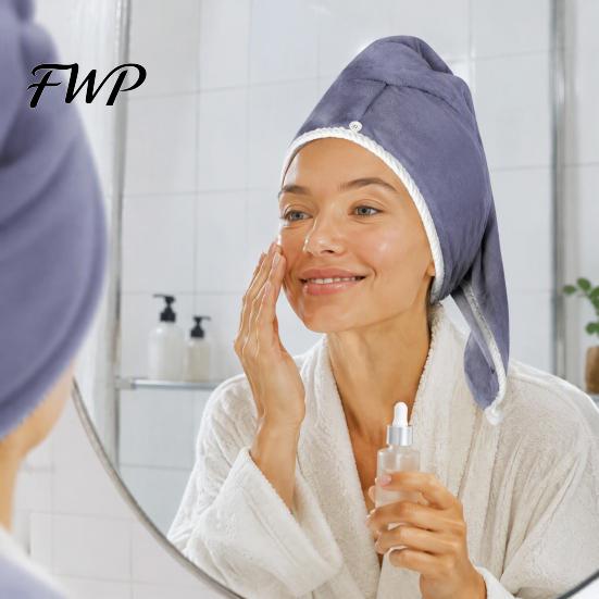 Gentle Hair Care Accessory Reversible Towel Wrap, Microfiber Turban with Button, Quick Dry, Soft Coral Fleece Head Wrap Absorbent Anti-frizz