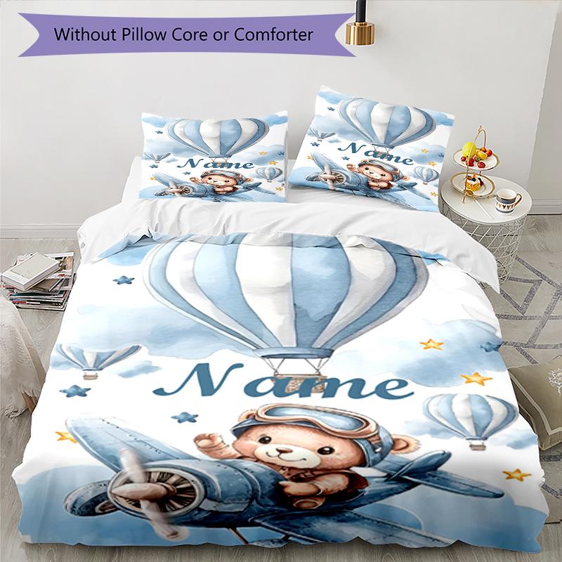 3pcs Custom Name Bear Bedding Set Duvet Cover Closure Includes 1 Duvet Cover & 2 Pillowcases, Soft and Comfortable for All Seasons.