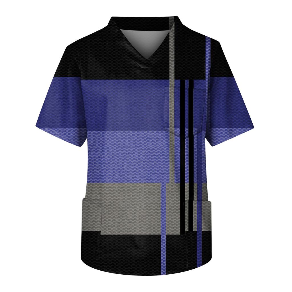 Мужской топ с короткими рукавами и V-образным вырезом с принтом мелких животных нагрудный карман и карман для ухода