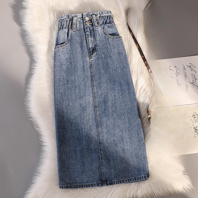 Повседневная джинсовая юбка большого размера с однотонными карманами на пуговицах, летняя офисная женская винтажная тонкая элегантная юбка, весенняя корейская мода Faldas