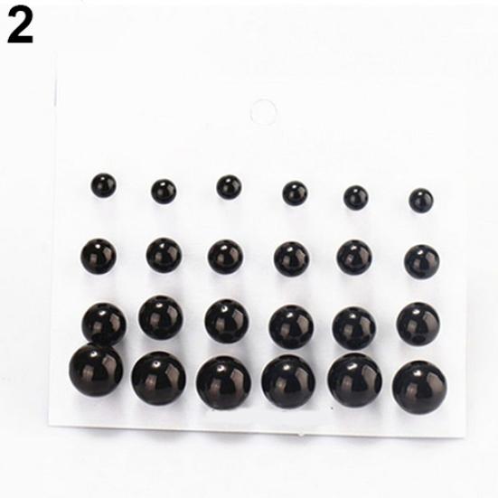 12 Pairs Women Elegant White Faux Pearl Ear Studs Earrings Party Jewelry