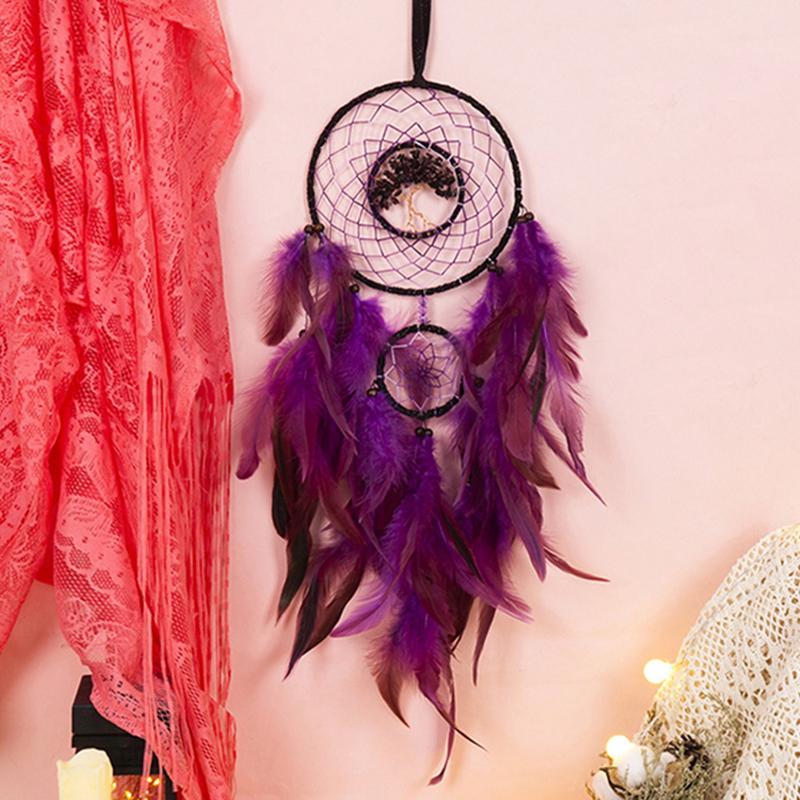 Tree Of Life Dream Catcher Handmade Pink Gravel Wall Hangings Feather Craft Home Decor Wind Chimes Dreamcatchers Room Decorate Quality