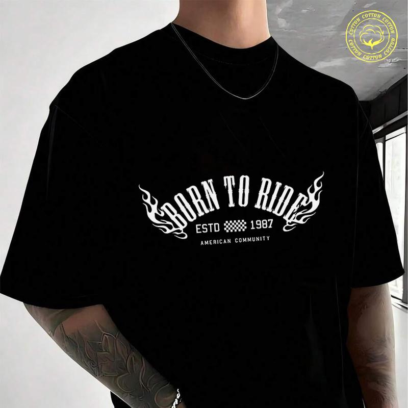 Men's Moto T-Shirt Born To Ride Setd 1987 Casual Street Suitable For Travel And Sports Tee
