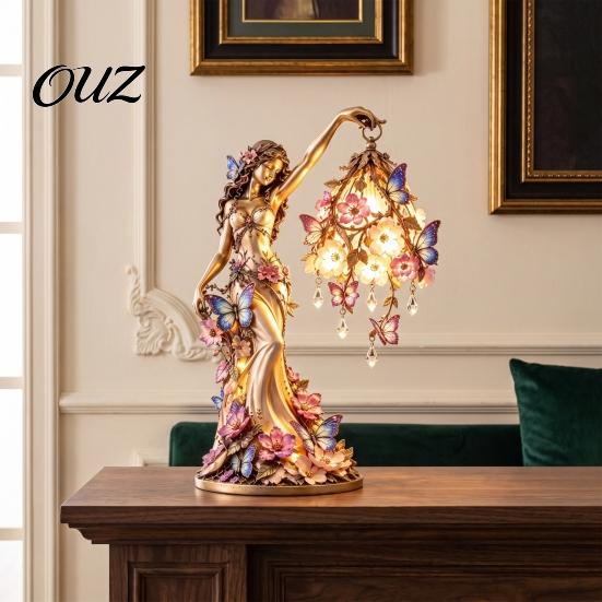 Detailed Resin Statue Peacock/Butterfly Goddess Desk Light, Decorative Lighted Sculpture, with Warm LED Artistic Home Soft Furnishing Lighting, Retro