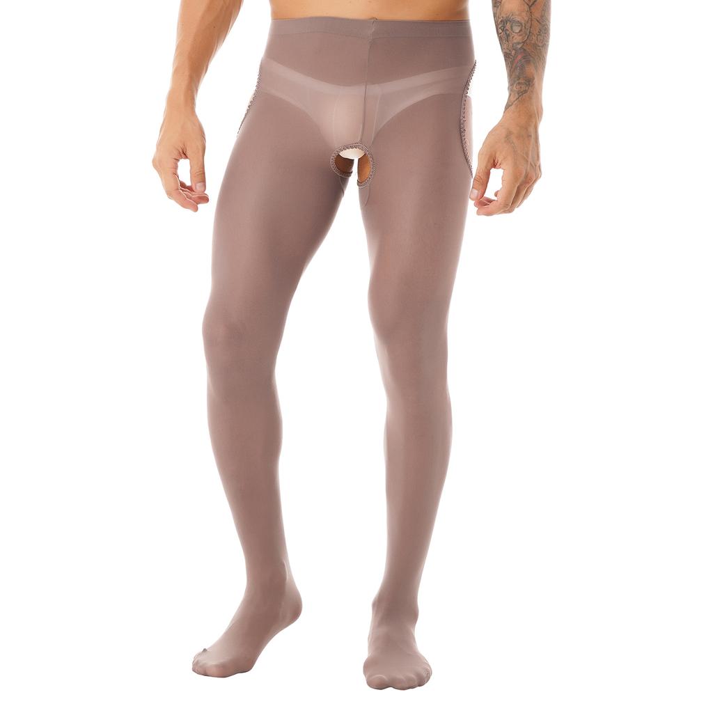 Мужские колготки с кружевной отделкой, длинные брюки с открытой промежностью, колготки, леггинсы