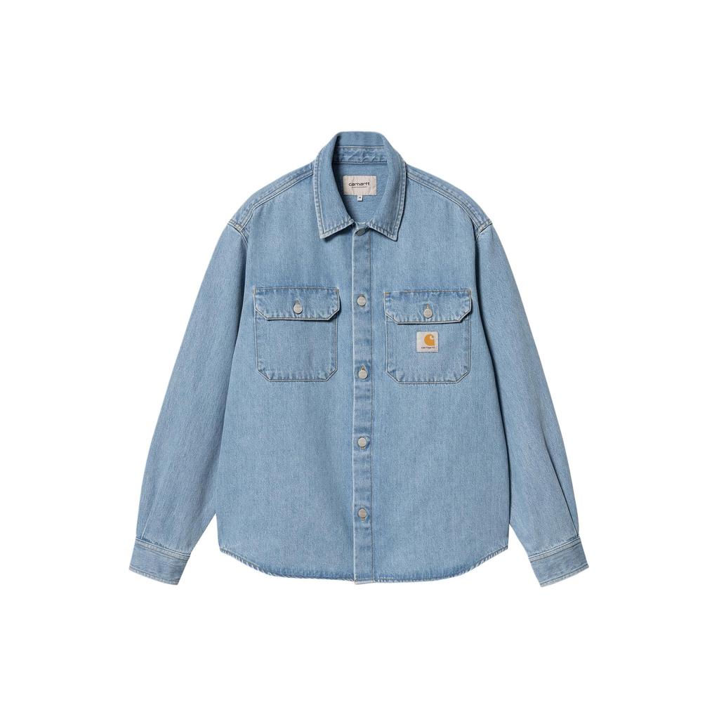 Carhartt WIP Рубашка-жакет Harvey Стирка Застежка на пуговицах Квадратная этикетка Джинсовая куртка Мужские куртки Светло-синий I033346-01-12