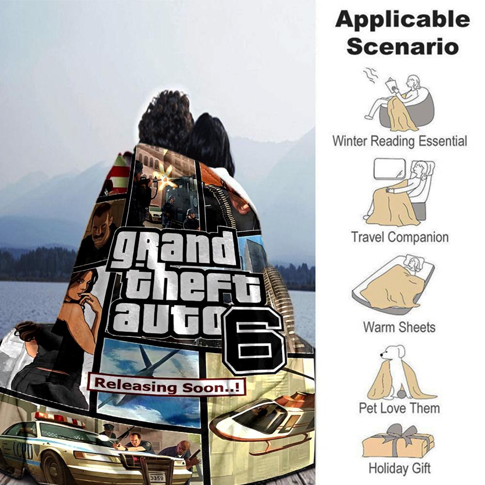 Grand Theft Auto Flannel Blanket Super Soft Warm Cozy Blanket for Sofa Bed Office Travel All‑Season Home Decor Gift