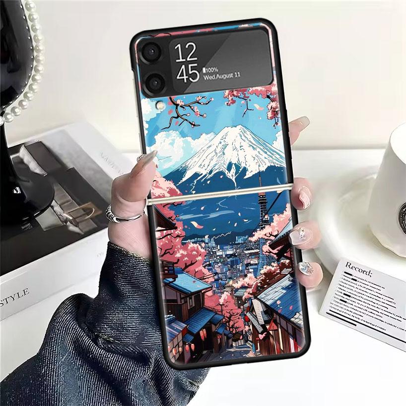Японская вишня Гора Фудзи Чехлы Для Samsung Galaxy Z Flip 4 5 6 7 3 Z Flip7 Flip6 Flip4 Flip5 Flip3 5G Жесткий Ударопрочный Fundas C