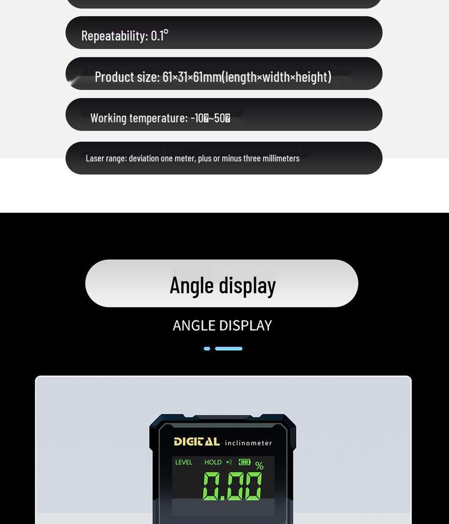 Светодиодный цифровой инклинометр с дисплеем с подсветкой, угломер
