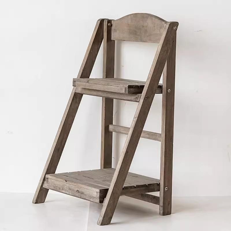 Трапециевидная подставка для цветов из массива дерева - Американский ретро многоярусная полка