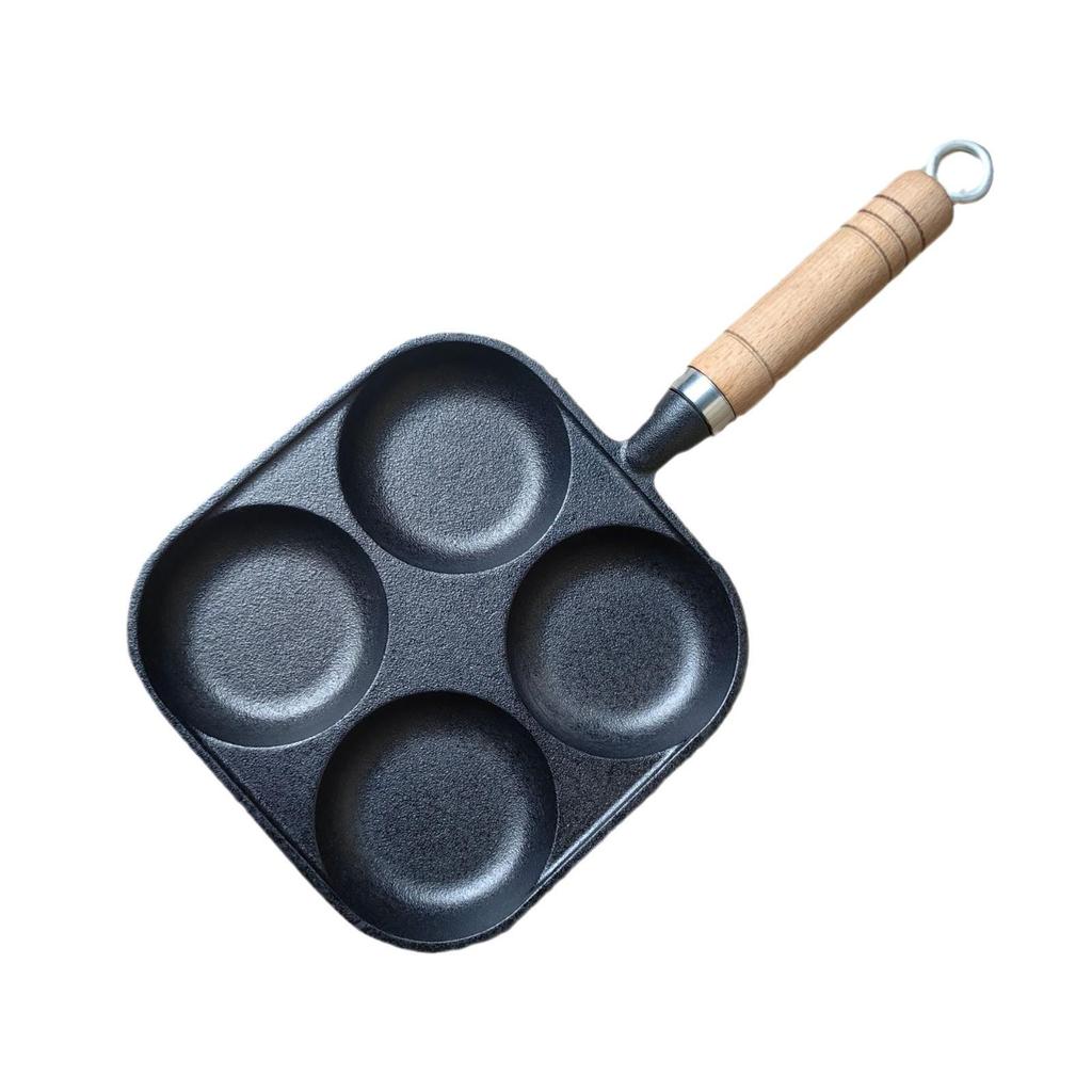 Cast Iron Four-Hole Omelette & Egg Frying Pan - Non-Stick Mold for Hamburgers & Dumplings