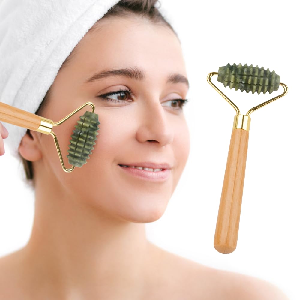 NEWGO Facial Massage Jade Natural for Neck Skin Facial Reduces Rejuvenates Skin Roller, Roller, Stone, Skin, Lift, Massage, Care, Puffiness, Unisex,