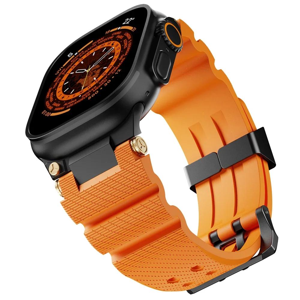 Мужской силиконовый ремешок для Apple Watch 49 мм 46 мм 45 мм 44 мм Роскошный спортивный ремешок для Iwatch Серии 10 9 8 7 6 5 4 Se Ultra 1 2 Браслет